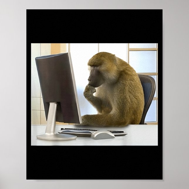Affiche Singe drôle qui pense Mème Bureau Singe curieux Ce (Devant)