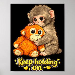 Affiche Singe poing avec ours en peluche câlinant continue