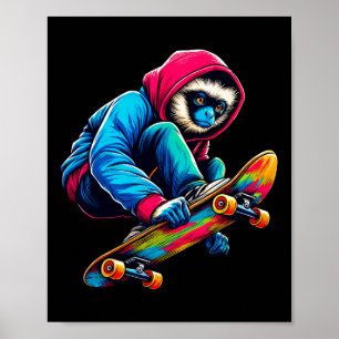 Affiche Singe Siamang funky cool en skateboard Illustratio