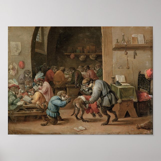 Affiche Singerie : Des singes agissant comme des humains à (Devant)