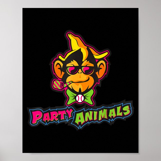 Affiche singes de baseball animaux de fête  (Devant)