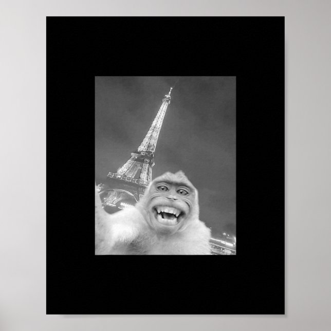 Affiche Singes drôles selfie tour Eiffel à Paris hommes fe (Devant)