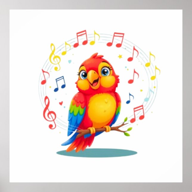 Affiche **Singing Parrot – Cute Parrot Singing Illustratio (Devant)