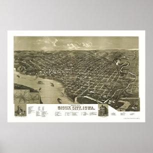 Affiche Sioux City, IA Carte panoramique - 1888