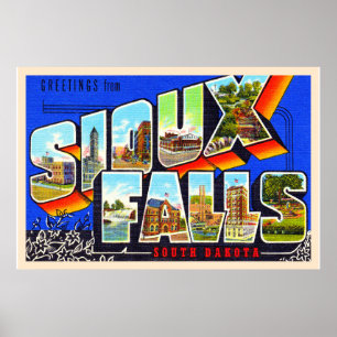 Affiche Sioux Falls South Dakota SD Grande lettre Carte po