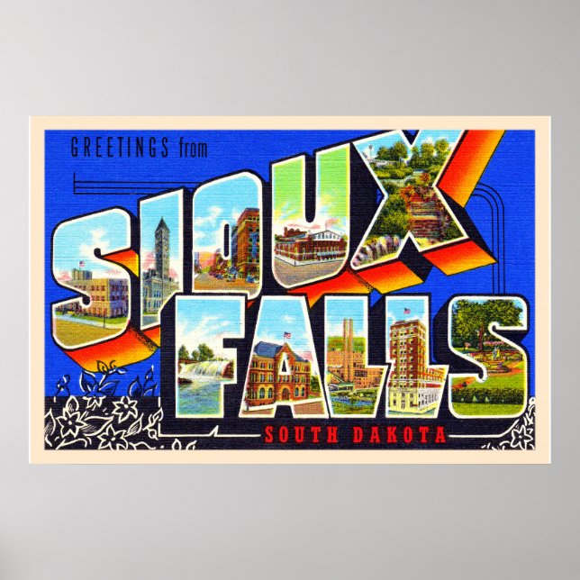 Affiche Sioux Falls South Dakota SD Grande lettre Carte po (Devant)