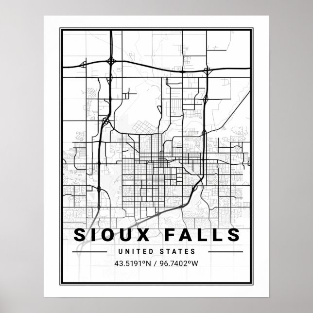 Affiche Sioux Falls South Dakota USA Travel City Map (Devant)