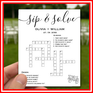 Affiche Sip and Solve Custom Wedding Crossword Puzzle