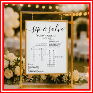Affiche Sip and Solve Custom Wedding Crossword Puzzle