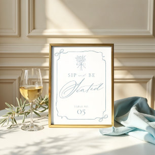 Affiche Sip & Be Seed Bow Ribbon Floral Monogram Mariage