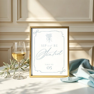 Affiche Sip & Be Seed Bow Ribbon Floral Monogram Mariage
