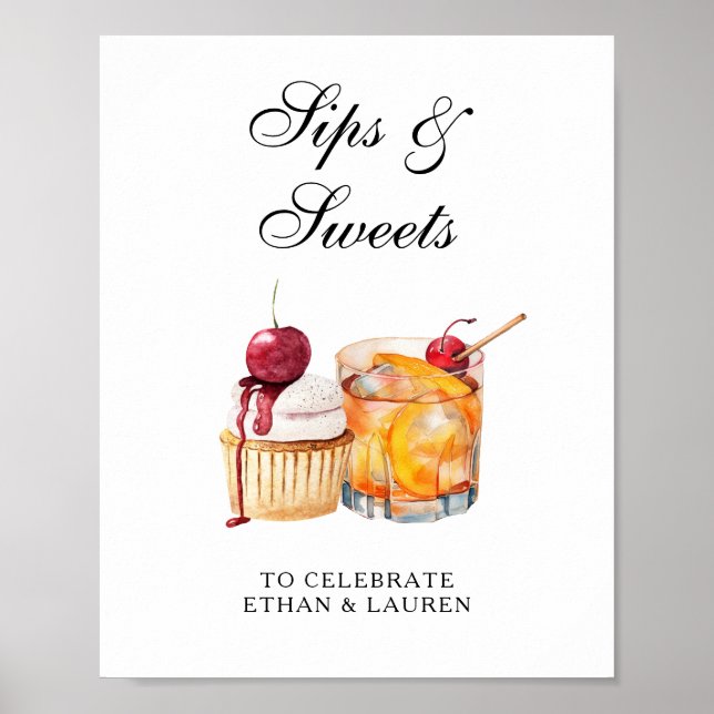 Affiche Sips & Sweets Mariage Cocktail & Cupcake (Devant)