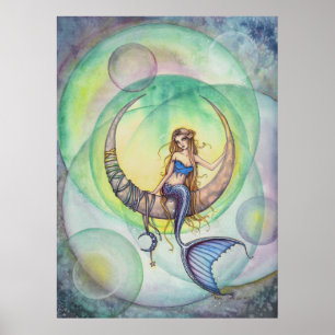 Affiche Siren Mystique Lune Cobalt Art Fantastique