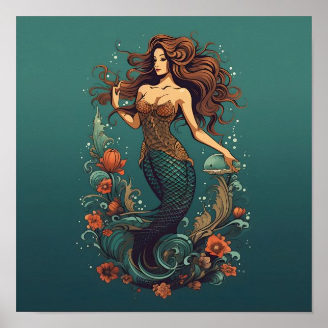 Affiche Sirène à fleurs cerclées (Devant)