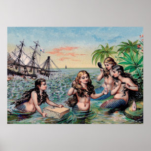 Affiche Sirène Antique Magie Nautique Océan