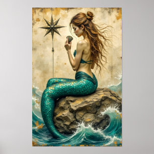 Affiche Sirène Assise Sur Un Rocher