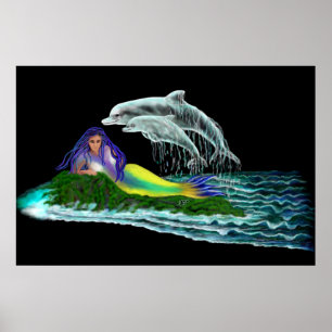 Affiche Sirène avec dauphins