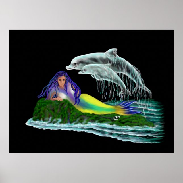 Affiche Sirène avec dauphins (Devant)
