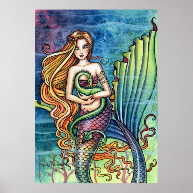 Affiche Sirène avec Dragon par Molly Harrison (Devant)