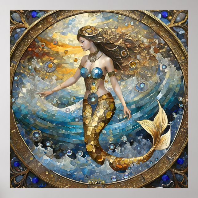 Affiche Sirène dans les vagues de l'océan (Devant)