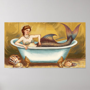 Affiche Sirène d'antiquité dorée dans le bain
