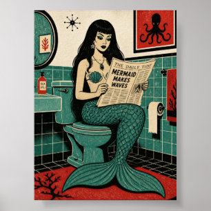 Affiche Sirène de milieu de siècle sur les toilettes en le