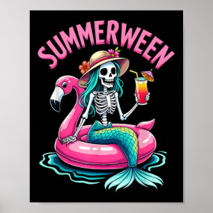 Affiche Sirène de Summerween squelette de plage flamant ro