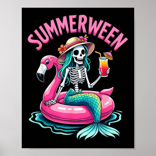 Affiche Sirène de Summerween squelette de plage flamant ro (Devant)