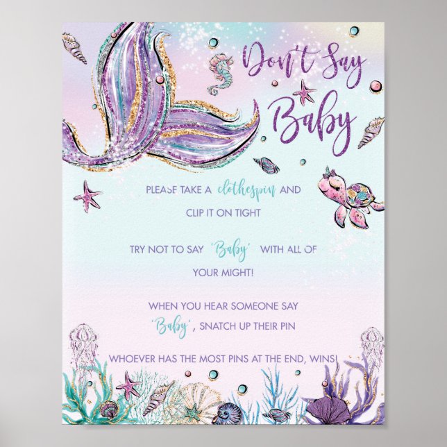 Affiche Sirène de Whimsical ne pas dire Baby shower Jeu Si (Devant)