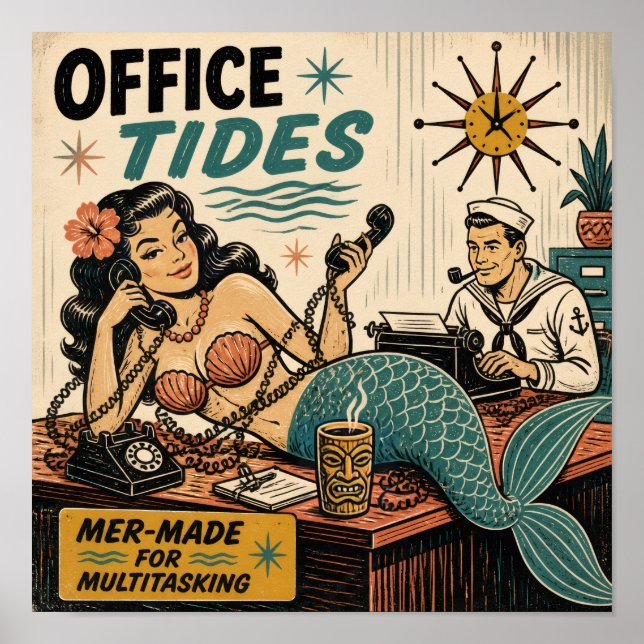 Affiche Sirène du milieu du siècle sur le bureau (Devant)