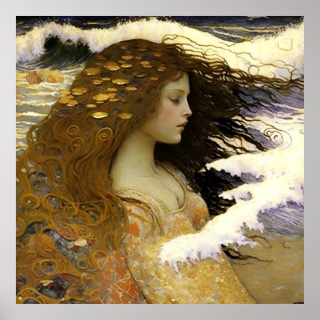 Affiche Sirène endormie rêvant de coquilles d'or (Devant)