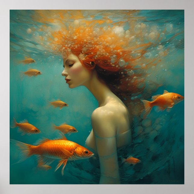 Affiche Sirène et poisson d'or (Devant)