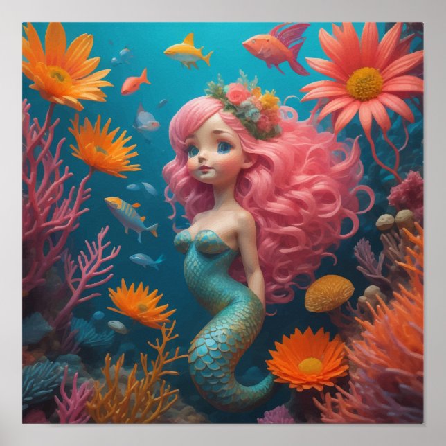 Affiche Sirène Rose Mignonne (Devant)