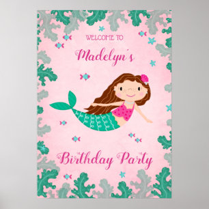 Affiche Sirène rose Sous La Mer Anniversaire
