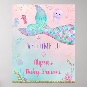 Affiche Sirène Rose Sous Le Baby shower De Mer Accueil