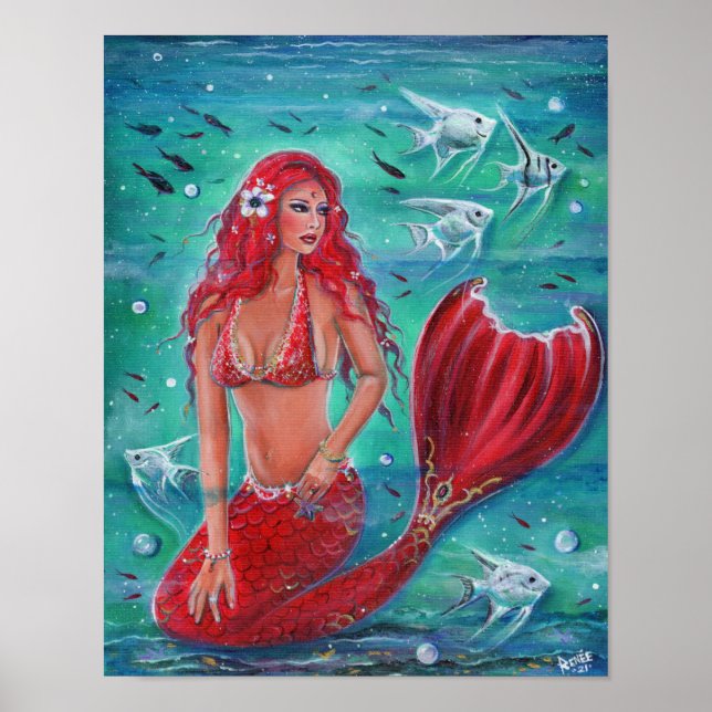 Affiche Sirène rouge "Vivian" océan imaginaire de poisson  (Devant)