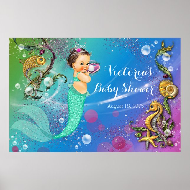 Affiche Sirène Sous Le Baby shower De Mer (Devant)