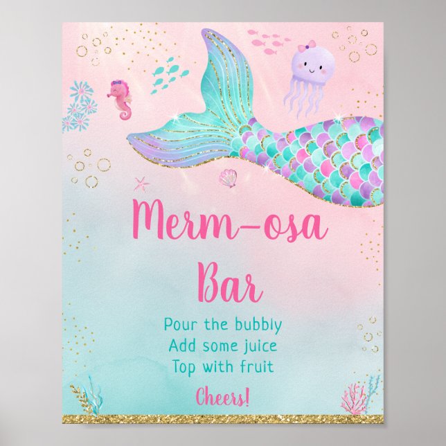 Affiche Sirène Sous Le Baby shower D'Or Mer Bar Mimosa (Devant)