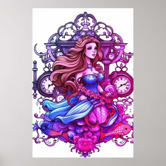 Affiche Sirène Steampunk pour filles ou garçons sur un mur (Devant)