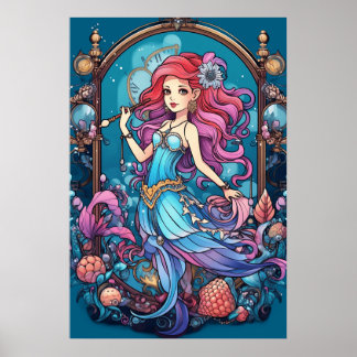 Affiche Sirène Steampunk pour filles ou garçons sur un mur