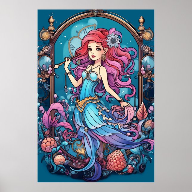 Affiche Sirène Steampunk pour filles ou garçons sur un mur (Devant)