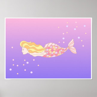 Affiche Sirènes nageant dans les profondeurs de la mer.