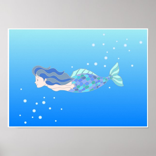 Affiche Sirènes nageant dans les profondeurs de la mer. (Devant)