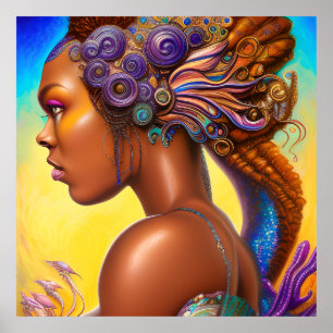 Affiche Sirènes noires Mélanin Sirène Océan Poisson de mer