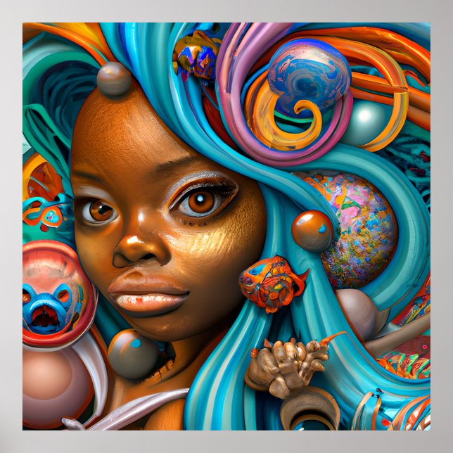 Affiche Sirènes noires Mélanin Sirène Océan Poisson de mer (Devant)