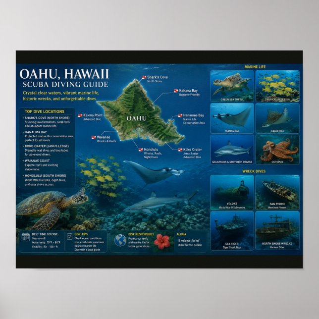 Affiche Sites de plongée à Hawaï (Devant)