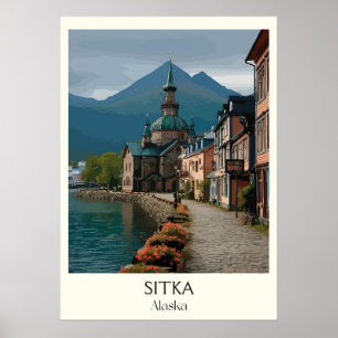 Affiche Sitka Alaska Ville Historique au Bord de l'Eau