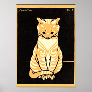 Affiche Sitting Cat, Art Nouveau illustration