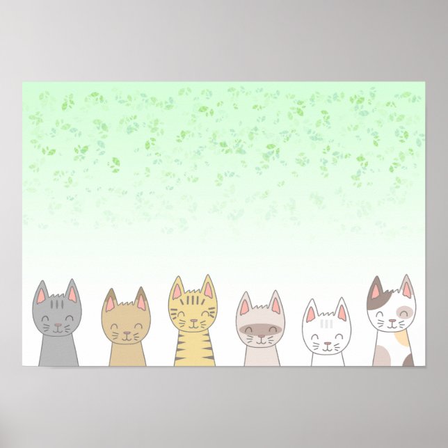 Affiche Six chats adorables. (Devant)