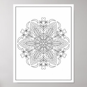 Affiche Six Pétales Fleur Mandala Géométrique Couleur adul